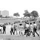 Faculty, staff and students walk toward Bishop College Chapel in Dallas for an all-night prayer vigil on April 4, 1968, after the murder of the Rev. Martin Luther King Jr. in Memphis. In other cities, violence erupted. (Dallas Public Library)